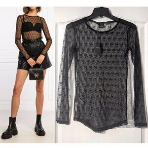 Pinko | Berlino 4 Sheer Lace 'Love Bird' Logo Top